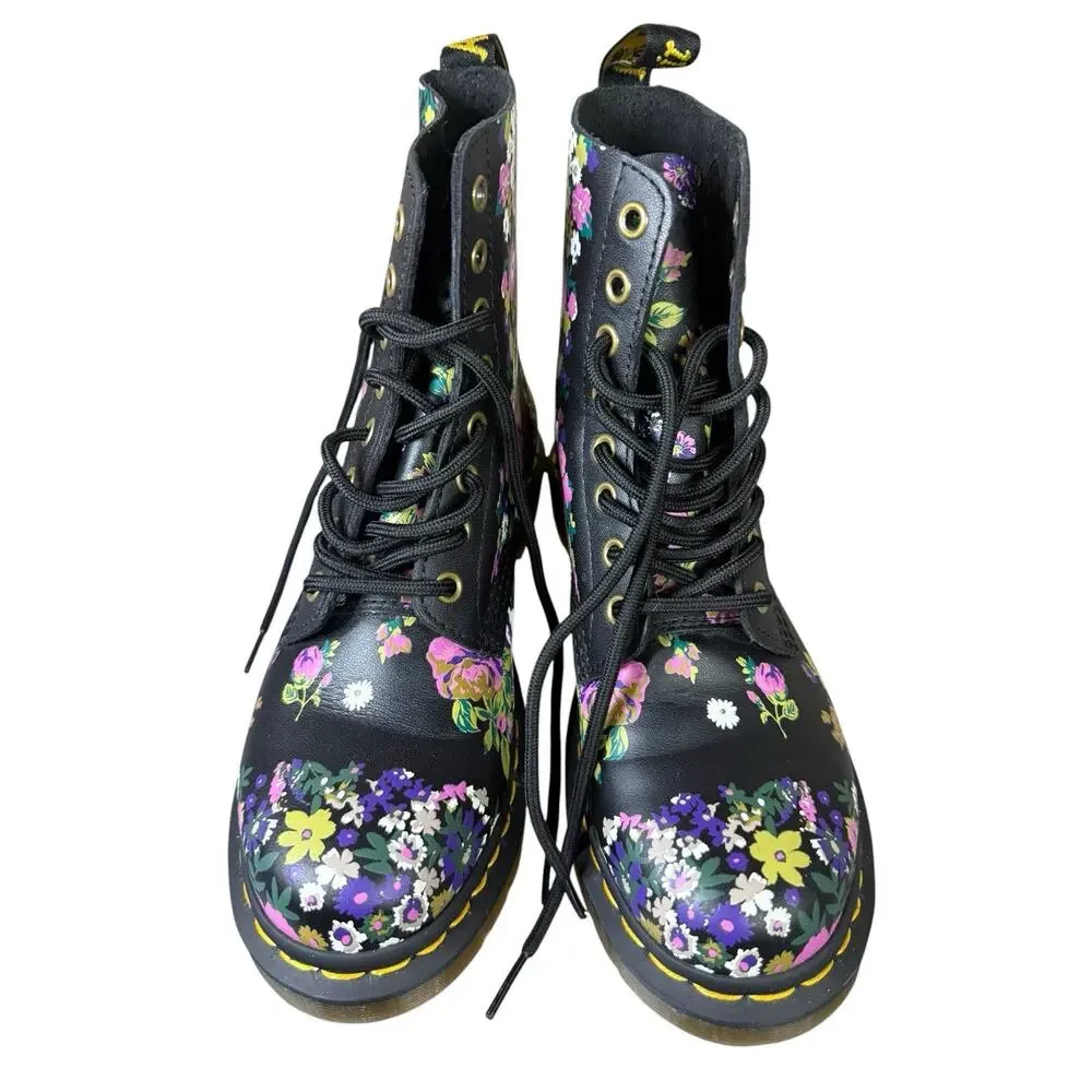 Dr. Martens 1460 Pascal Vintage Floral Leather Combat Boots Black US 7